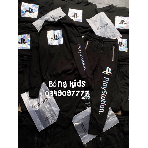 Bộ Nỉ Hoodie Bé Trai PlaySt@tion Đen HaM(bán lẻ áo lẻ quần)