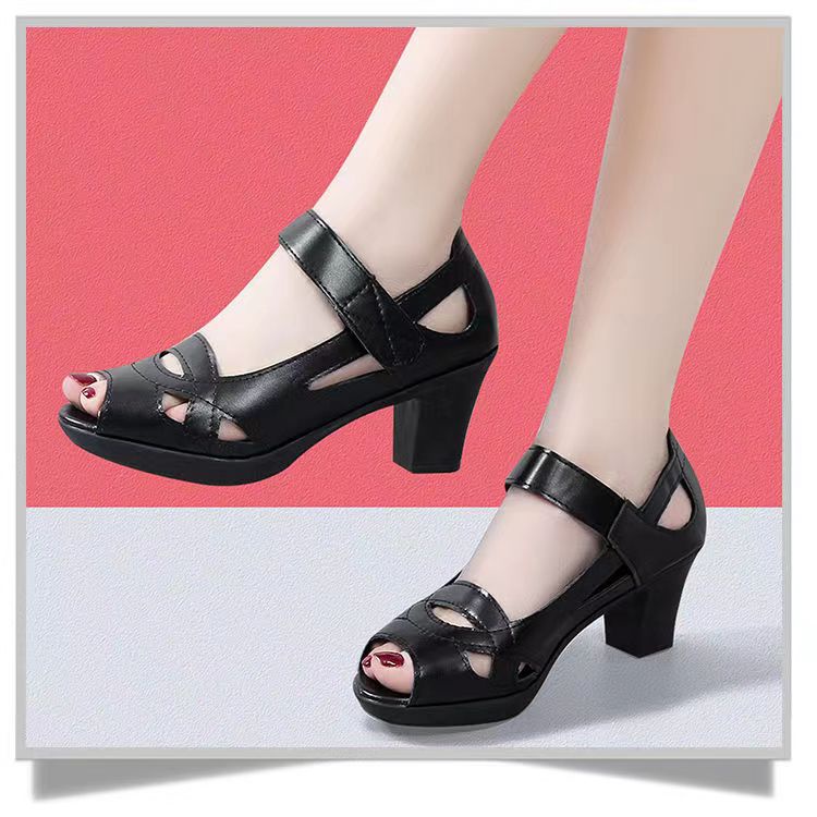 Giày Sandal Cao Gót Đế Dày Bằng Da Thật Thời Trang Mùa Hè Dành Cho Phụ Nữ Trung Niên 2022