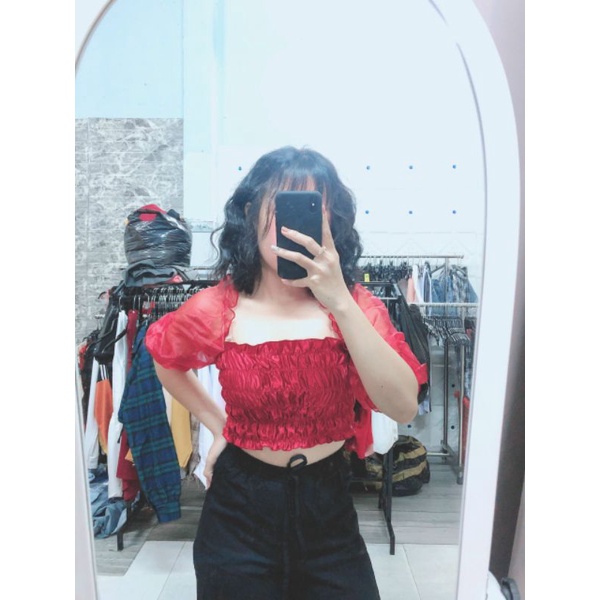 ÁO CROPTOP PHỐI VOAN KIẾN NHÚN XINH XẮN