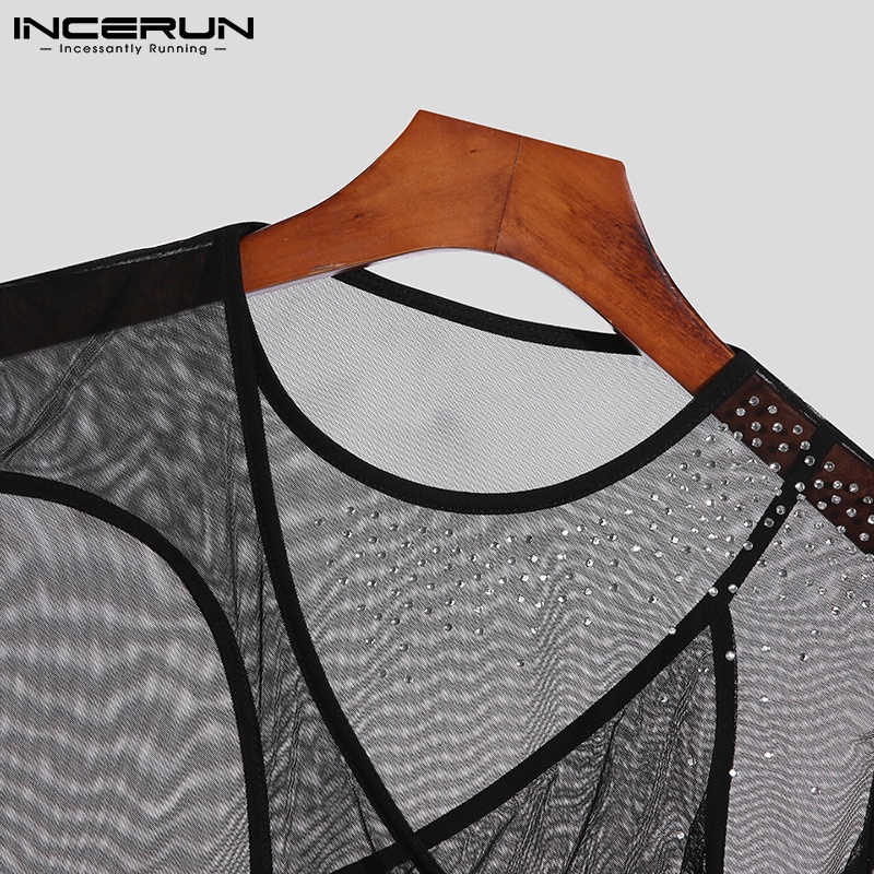 Áo liền quần INCERUN dài tay cổ tròn thiết kế xuyên thấu thời trang cho nam