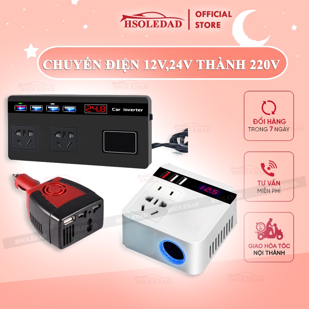 Tẩu chuyển điện 12v thành 220v, công suất 75w, 150W, 200W trên ô tô