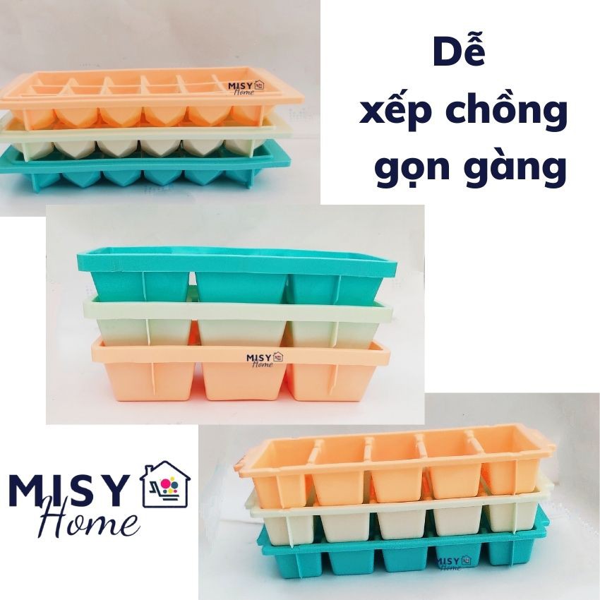 Khay làm đá 5 6 18 viên bỏ tủ lạnh hình chữ nhật kim cương dễ lóc dễ lấy chống dính làm đá viên thạch rau câu Misy home