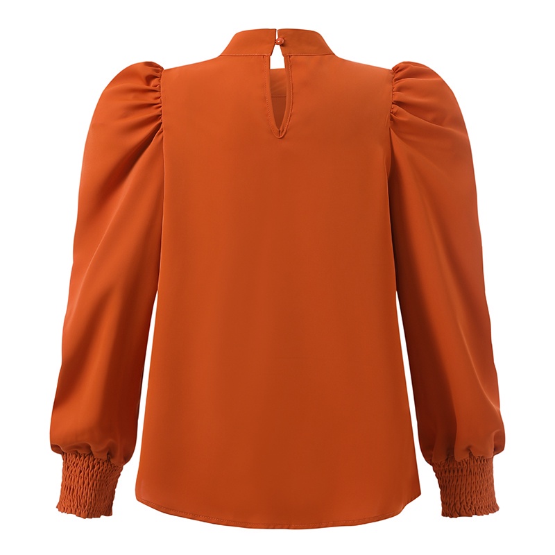 Áo kiểu ZANZEA thanh lịch cho nữ tay dài bo phồng cổ chữ O màu trơn dễ phối đồ hàng ngày