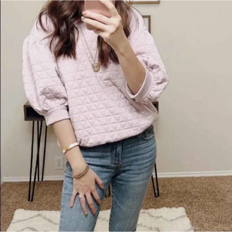 Áo kiểu chần bông cổ tròn tay bồng A new day vnxk women quilted sweatshirt 3/4 puff sleeves xuất khẩu dư xịn