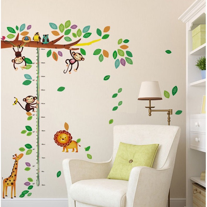 Decal dán tường thước đo khỉ đu cây T516
