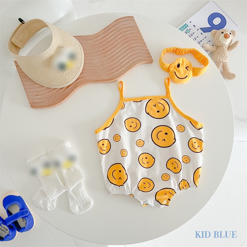 Bộ Áo Liền Quần Tam Giác In Mặt Cười Kèm Băng Đô Cho Bé