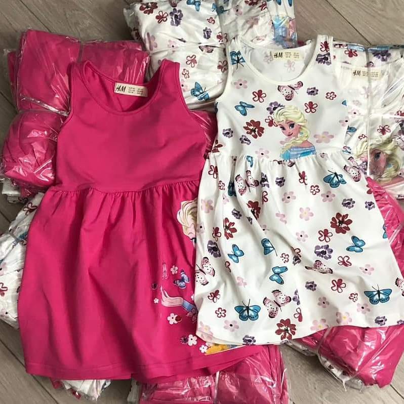 Váy bé gái HM xinh xắn chất cotton mềm mịn có in hình elsa  size 2-10 tuổi