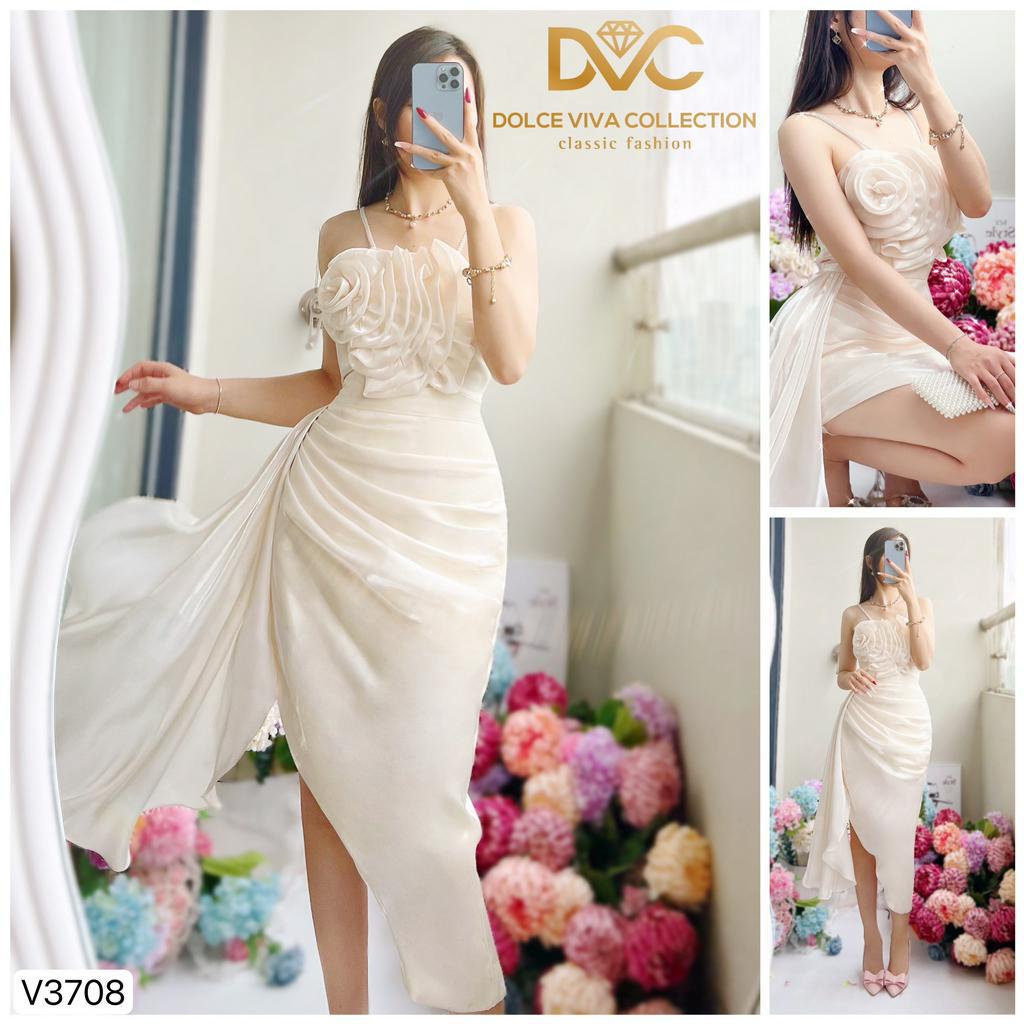 VÁY BODY DỰ TIỆC 2 DÂY ĐÍNH HOA NGỰC V3708- DVC