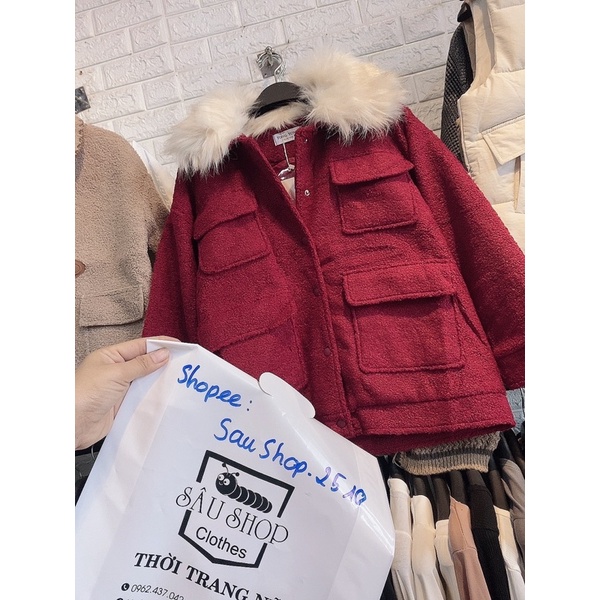 Áo dạ đỏ cổ lông (ảnh thật+video) | BigBuy360 - bigbuy360.vn