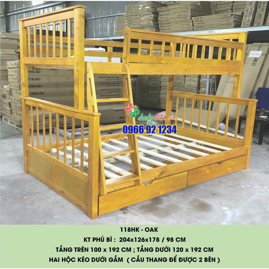 Giường tầng gỗ thông BF118  Nhiều màu kèm hộc kéo