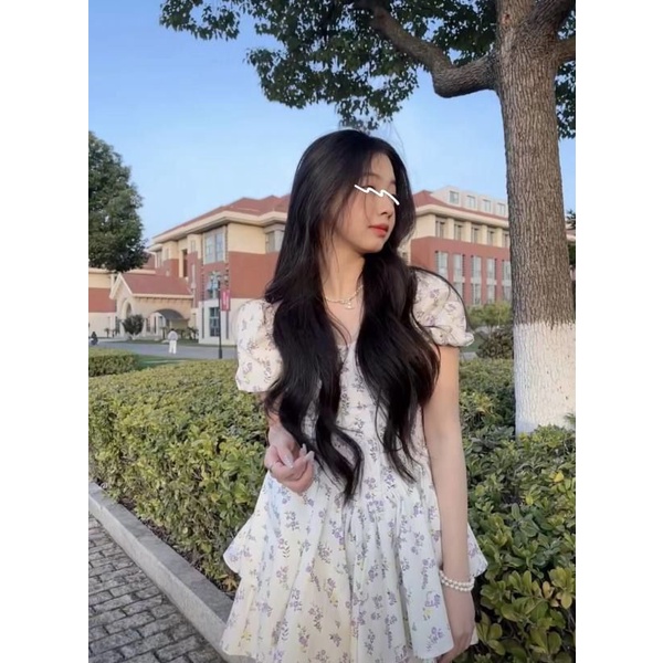 Đầm Hoa Tay Phồng Cổ Bẻ Thiết Kế Mới Thời Trang Mùa Hè Cho Nữ