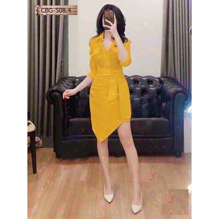 Đầm Dài kiểu Sơ Mi Cột Nơ Eo Như Hình QC09