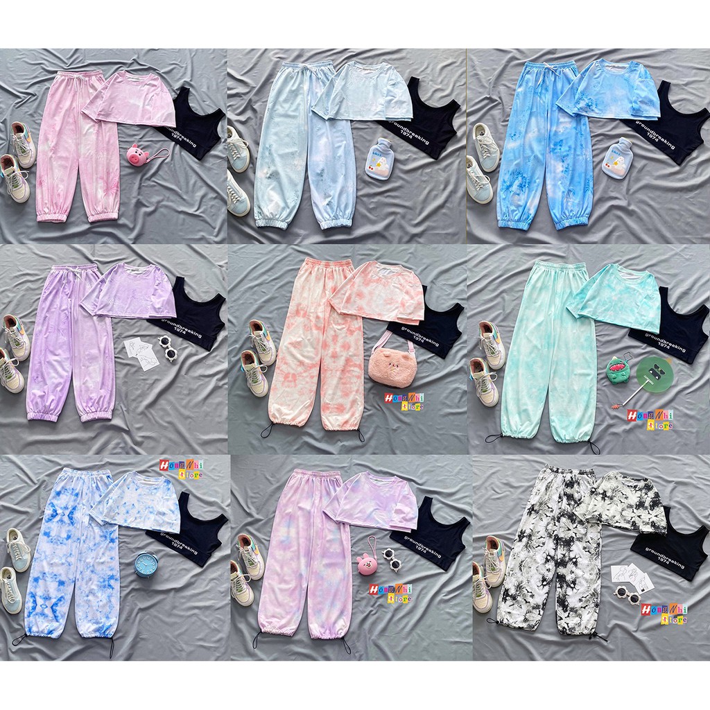 Set Bộ Áo Croptop Loang Màu Kèm Bra Phối Quần Jogger 3D Ulzzang Dáng Rộng - MM