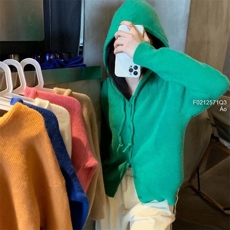 Áo len gài nút có nón tay dài hàng QC!