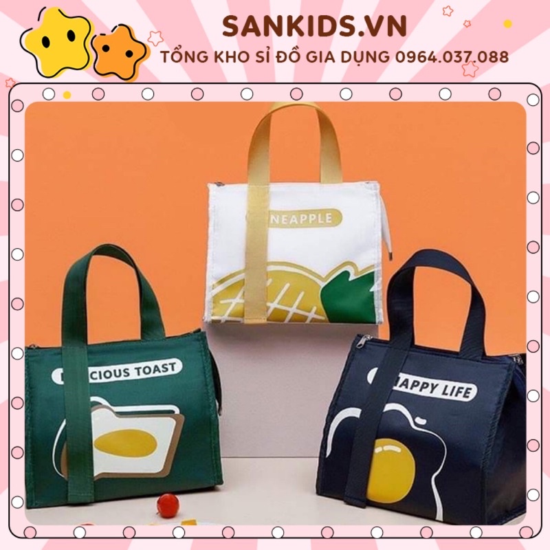 Túi giữ nhiệt đựng đồ ăn vải Oxfoxd 3 lớp, lót nhôm, khoá kéo, túi đựng cơm giữ nhiệt văn phòng loại 1