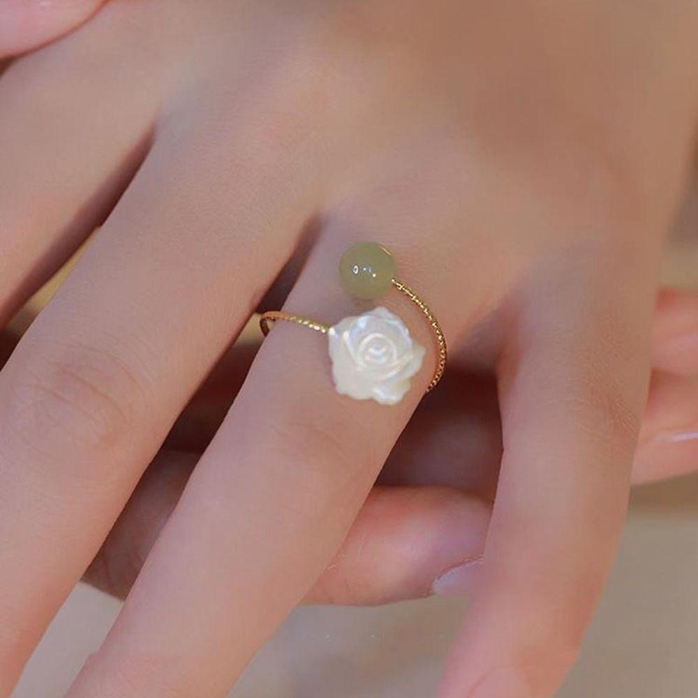 DWAYNE Ring Retro Simple|Rose Flower Women Finger Ring Green Chinese Style Ring