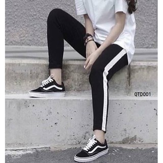 Quần jogger đen một sọc trắng vải dày