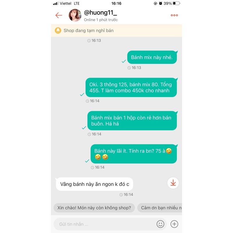 Combo huong1 (3 thông, 1 bánh mix hạt dinh dưỡng) ngày 30/1