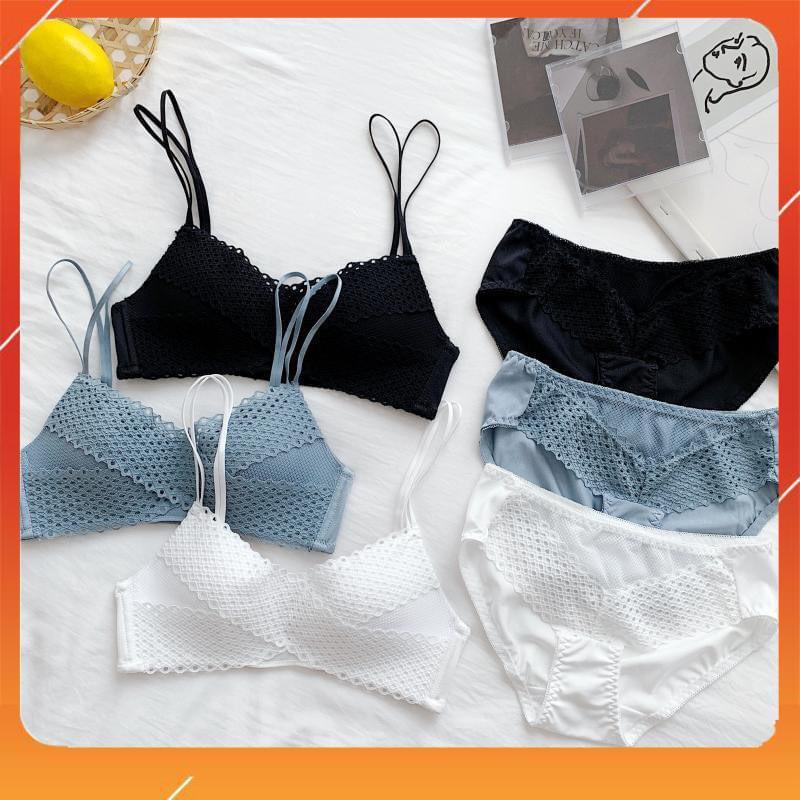 Set bộ đồ lót nữ phối ren áo không gọng, có đệm mút, quần phối màu sexy, Mã B19208