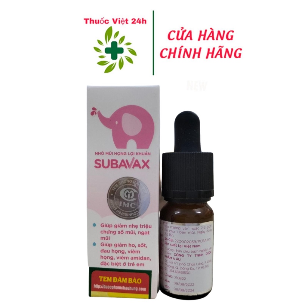 Dung dịch nhỏ mũi họng lợi khuẩn Subavax - giúp tăng sức đề kháng niêm mạc mũi - 10 ml - ThuocViet24h