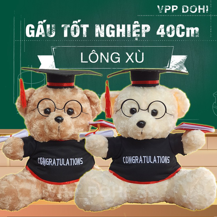 Gấu bông tốt nghiệp 40cm lông xù giá sỉ, tặng giấy gói quà