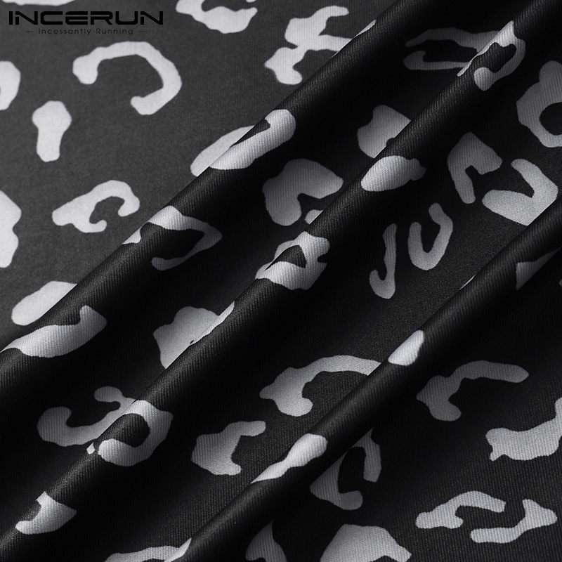 Áo thun INCERUN ngắn tay họa tiết da báo cho nam