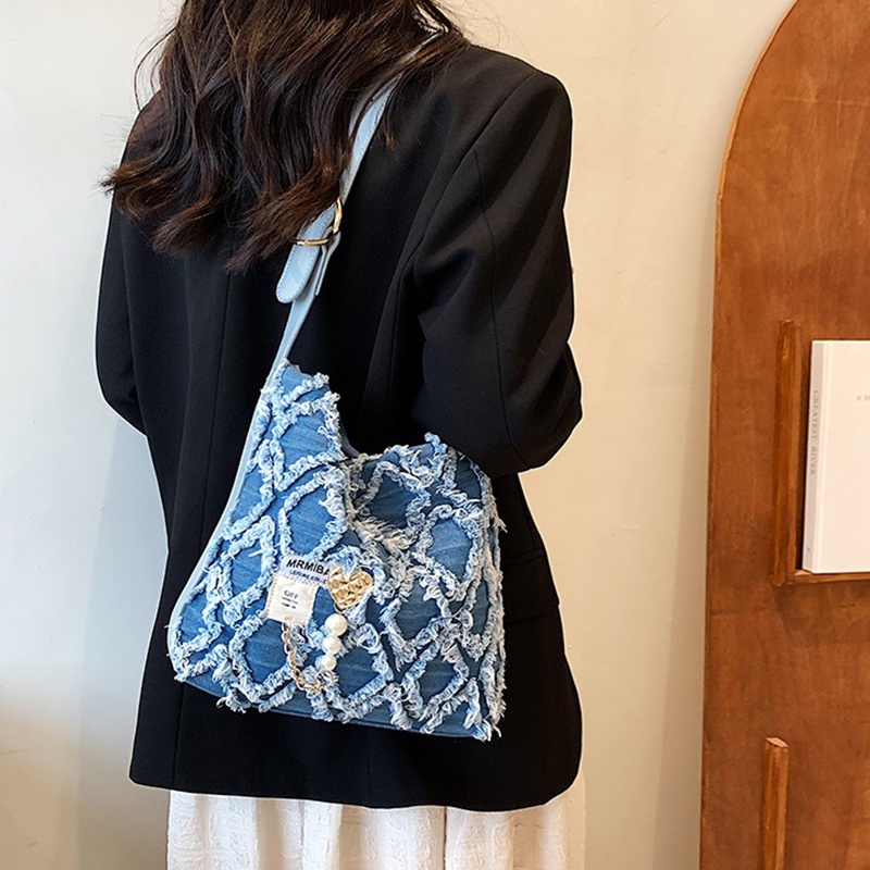 Túi Đeo Chéo Bằng polyester Đính Kim Cương Sức Chứa Lớn Màu Xanh Dương Cho Nữ