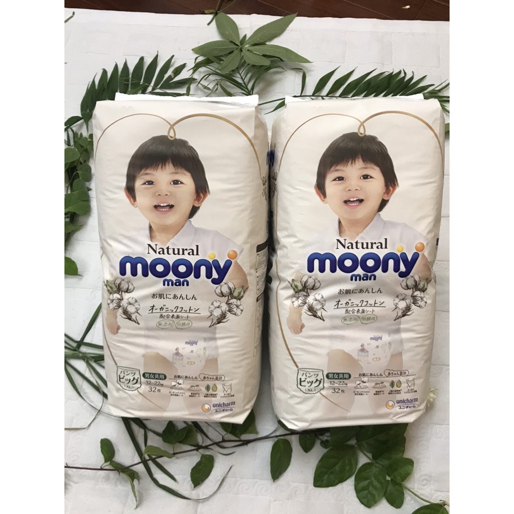 Tã bỉm Moony Natural cho bé từ bông hữu cơ - Dán/Quần NB63/S58/M48/L36