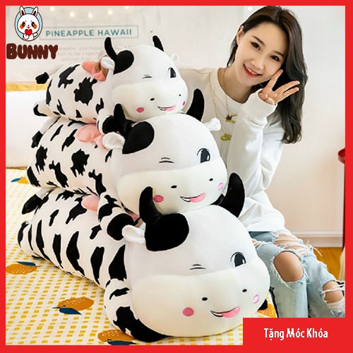 Gấu Bông Bò Sữa Nằm Siêu To - Gối Ôm Bò Sữa Nằm Full gòn trắng đàn hồi