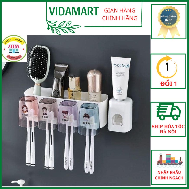 Kệ Để Bàn Chải Nhả Kem Đánh Răng Tự Động Thông Minh Giá Treo 4 Cốc Để Đồ Dán Tường Dùng Cho Nhà Tắm (vidamart) SP199992