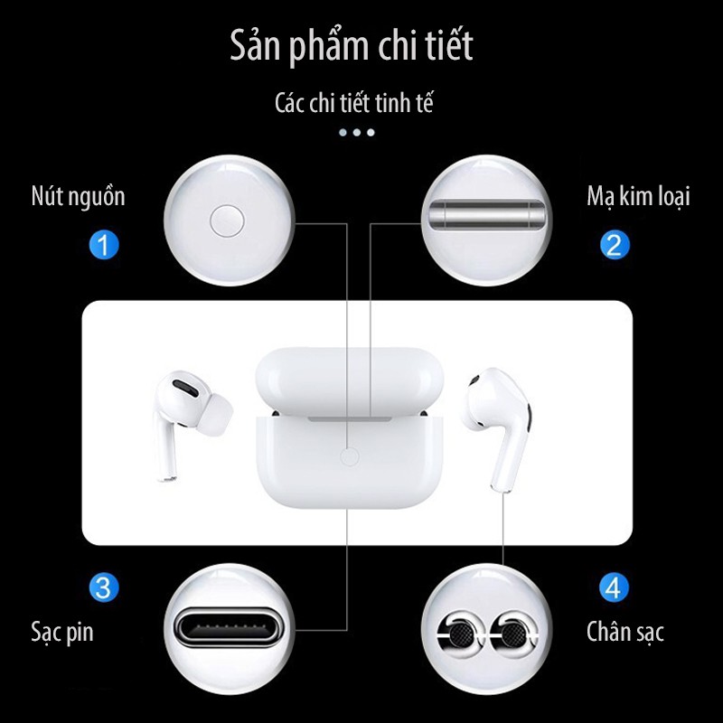 Tai nghe bluetooth kiểu dáng AirPods Pro3, tai nghe chống ồn chất lượng tốt pin trâu, dùng cho iPhone, Huawei, oppo...