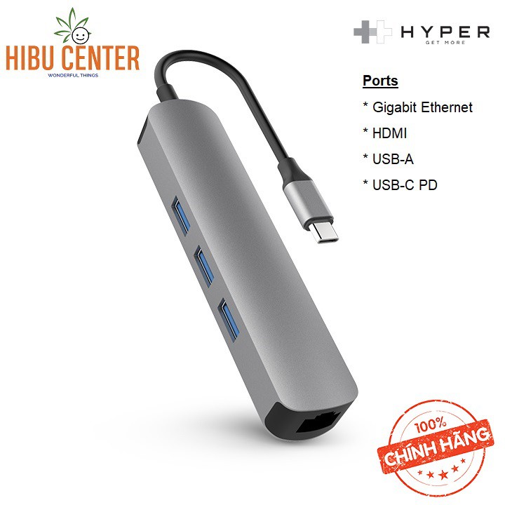 [Cho Macbook] Hub USB-C Cổng chuyển HyperDrive 4K HDMI 6-in-1 GN233B - Follow HIBUCENTER Giảm 5%