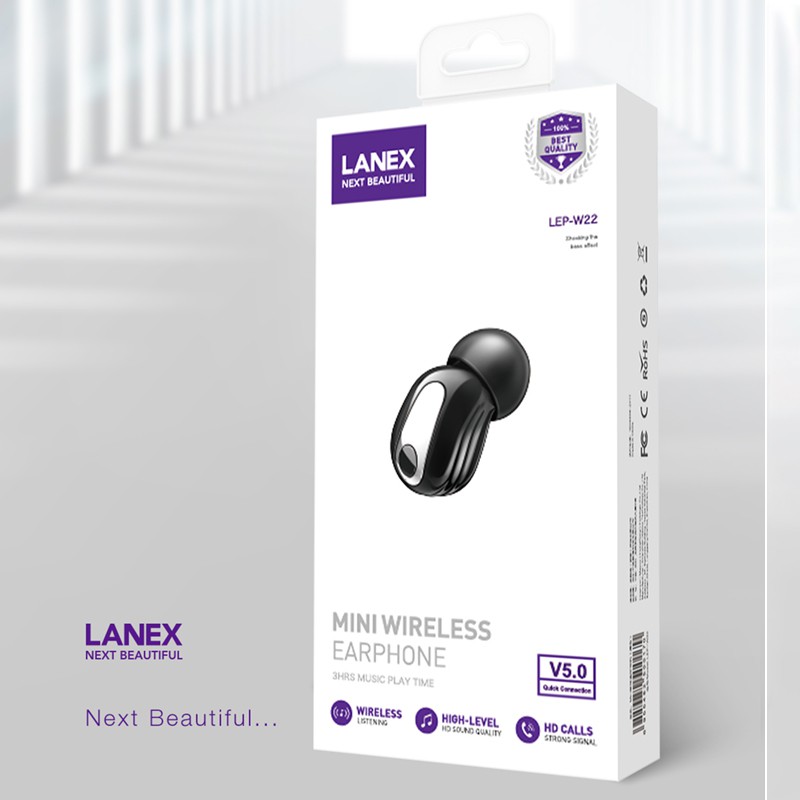 Tai nghe Bluetooth Lanex LEP - W22 siêu nhỏ gọn, Version 5.0