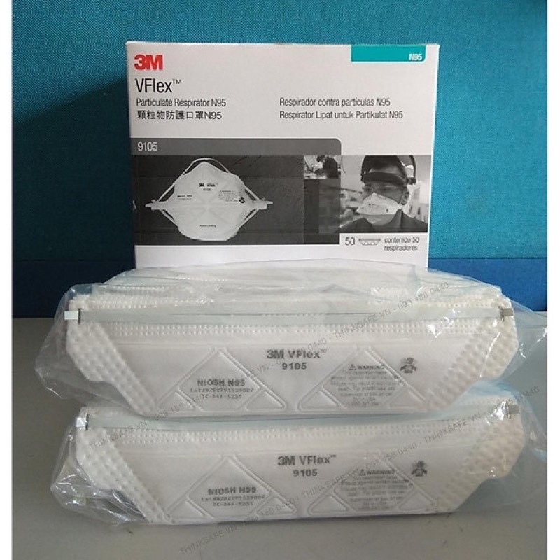 KHẨU TRANG N95 VFLEX 3M 9105-BẢO VỆ HÔ HẤP CHỐNG BỤI GIẢM VI KHUẨN