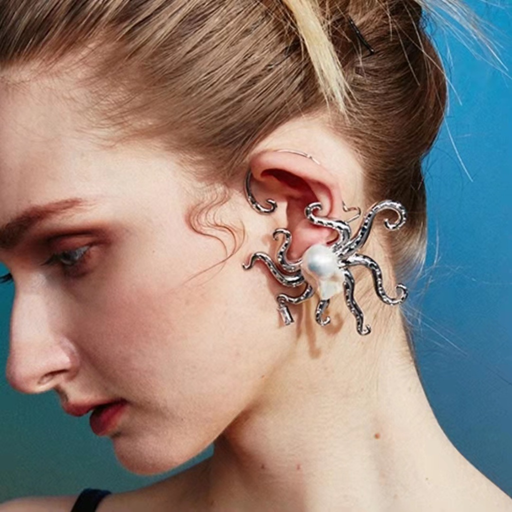 Khuyên Tai Hình Bạch Tuộc Đính Ngọc Trai Thời Trang
