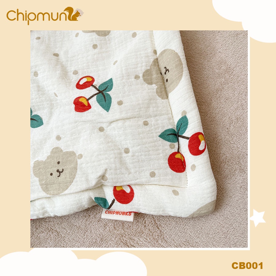 Chăn bông xô muslin, lõi bông thông minh thiết kế liền vỏ CHIPMUNK cho bé 0-5 tuổi, Độ dày 2cm