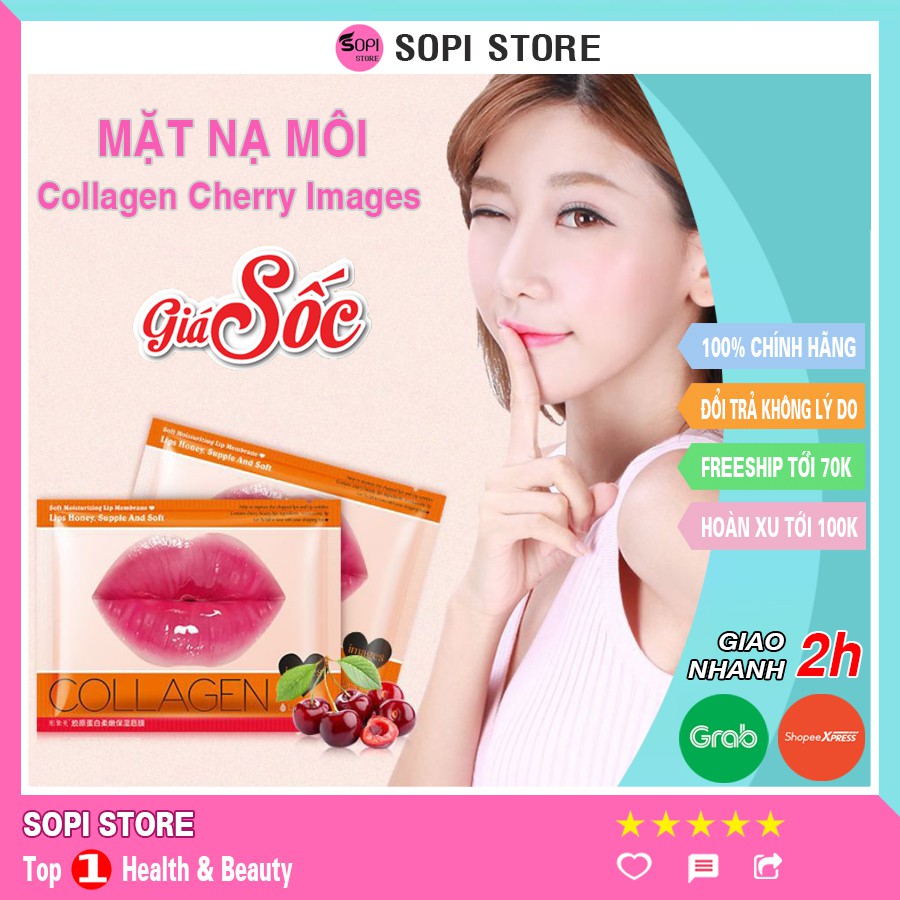 Mặt nạ môi collagen Cherry Images Bioaqua dưỡng môi căng bóng, hồng hào mask môi nội địa trung - Sopi Store