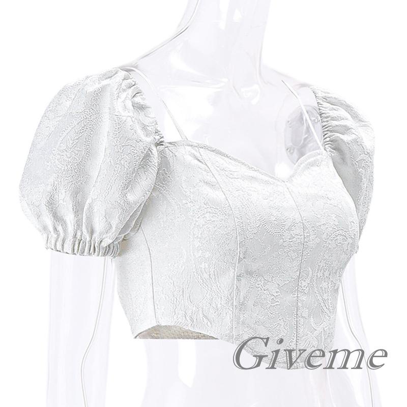 Áo Croptop Tay Phồng Ngắn Cổ Buộc Dây Thời Trang Cho Nữ