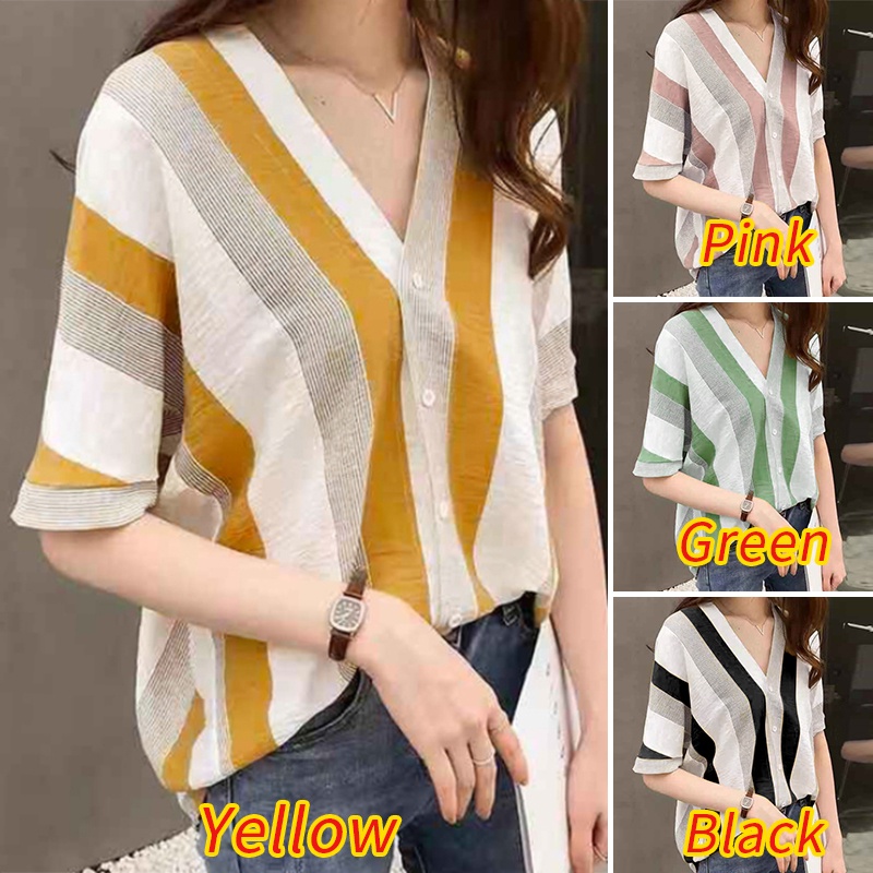 Áo sơ mi ZANZEA tay lửng cổ chữ V họa tiết sọc thời trang dành cho nữ