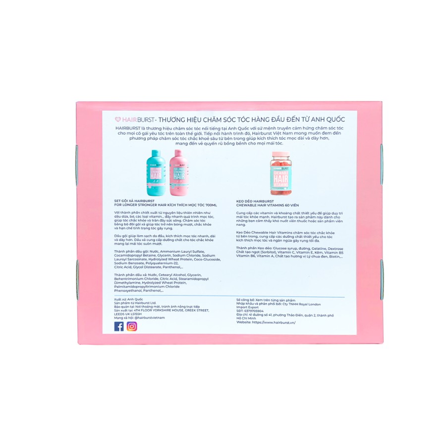 Combo set gội xả + kẹo dẻo Chewable HAIRBURST kích thích mọc tóc, chắc khỏe 350ml/ch | BigBuy360 - bigbuy360.vn