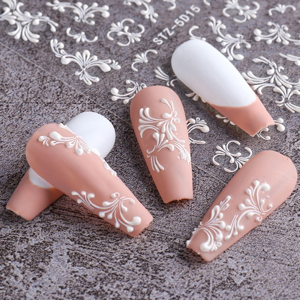 [Hàng mới về] Miếng dán trang trí móng tay 5D họa tiết hoa trắng thời trang tự làm độc đáo