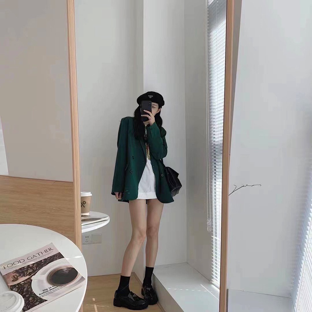 Áo khoác blazer xanh lá hottrend, áo vest dài tay, ngắn tay chất tuyết mưa dày dặn freesize | BigBuy360 - bigbuy360.vn