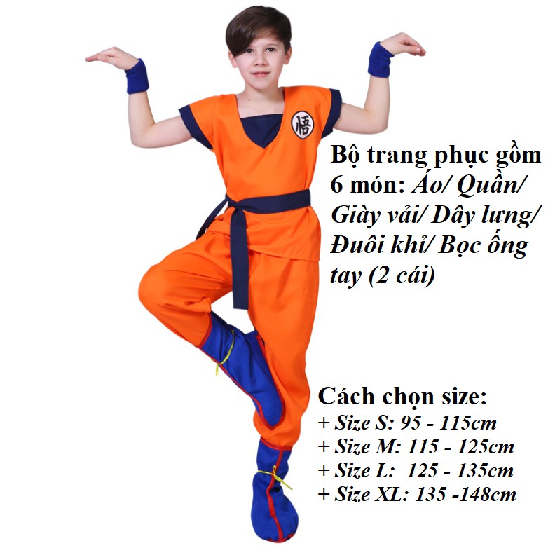 Bộ Đồ Hóa Trang Sôn Gô Ku Cho Bé Trai Đầy Đủ Phụ Kiện, Trang Phục Songoku Cực Kỳ Dễ Thương