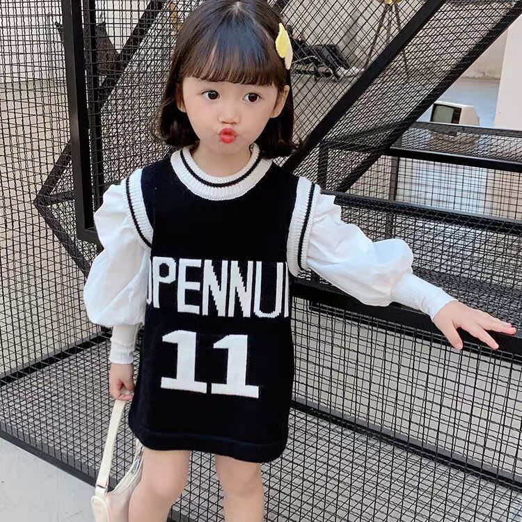 Đầm Sweater Hai Mảnh Áo Sơ Mi Tay Dài Phong Cách Phương Tây Thời Trang Mùa Xuân 2021 Dễ Thương Cho Bé Gái