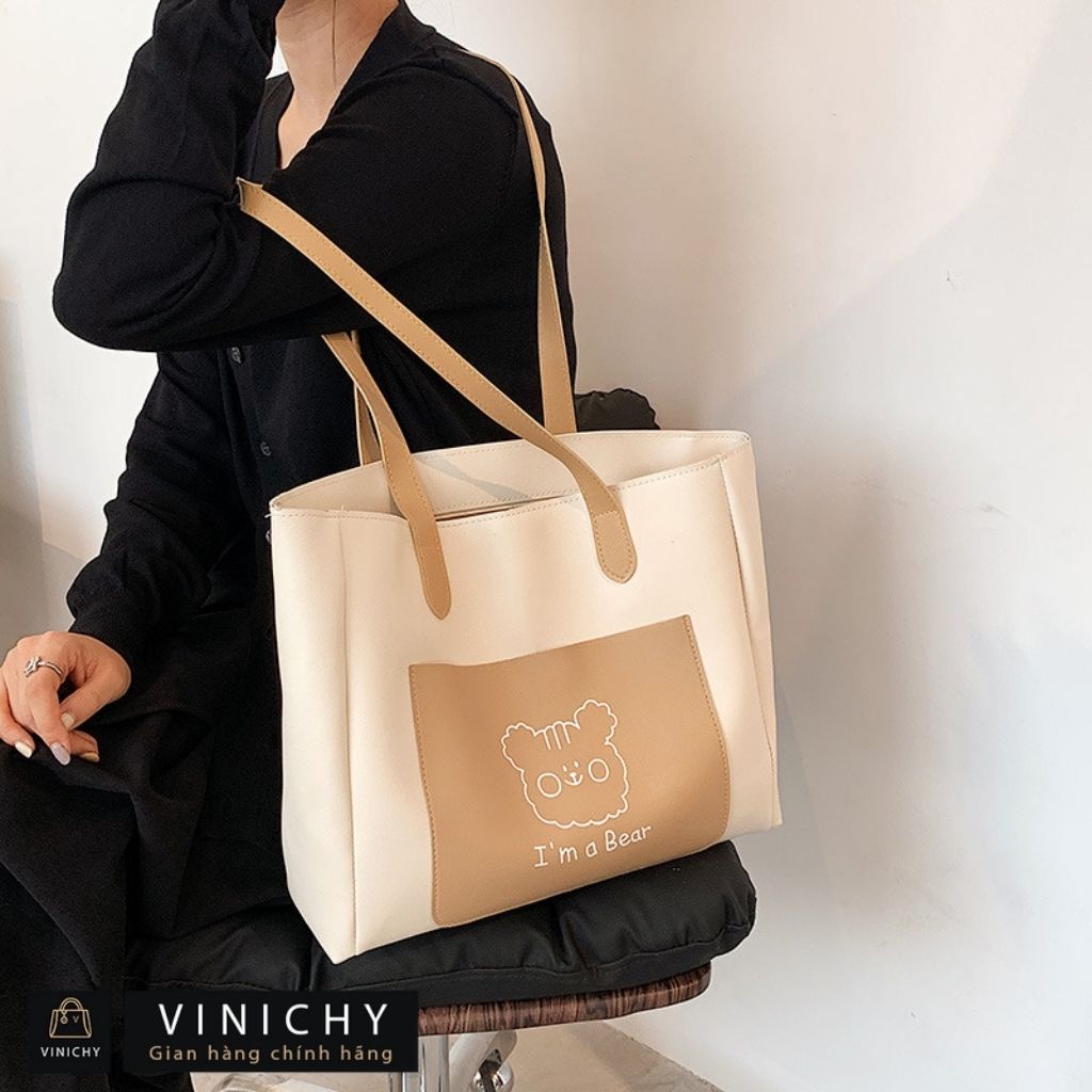 Túi Tote 2 mặt , túi công sở đeo chéo, đi chơi, đi học VINICHY, da cao cấp size 26cm HA149