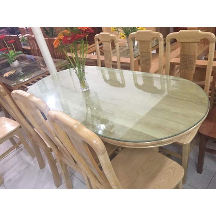 Bộ bàn ăn oval gỗ sồi nga 6 ghế 1m6