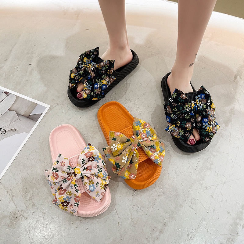 Dép xỏ ngón MS đế dày chống trượt đính nơ dễ thương thời trang mùa hè tth040