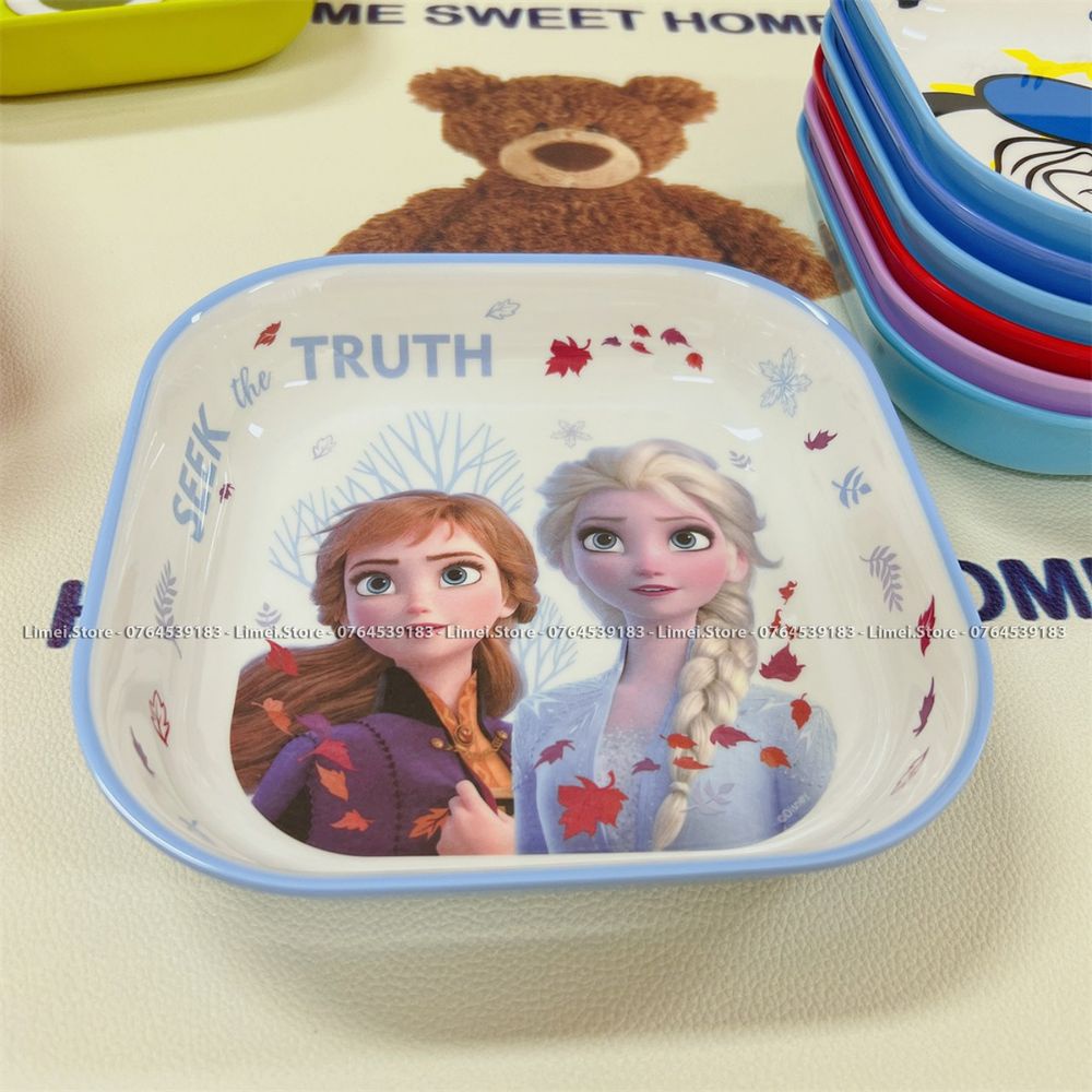 Dĩa ăn dặm , Đĩa vuông Melamine Elsa Frozen Car Mickey Minnie cho trẻ em Disney