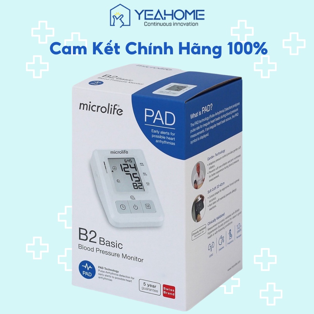 Máy Đo Huyết Áp Tự Động Microlife B2 Basic Phát Hiện Rối Loạn Nhịp Tim (PAD) BH 5 Năm - YeahomeCare Saigon