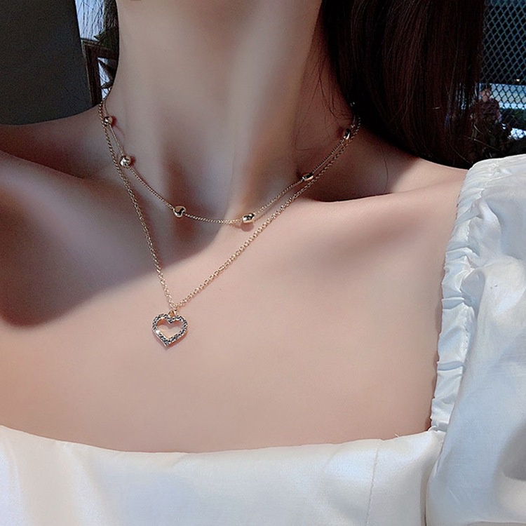 vòng cổ Nhiều Lớp Mặt Trái Tim Bằng Hợp Kim Màu Sắc Thời Trang Cho Nữ